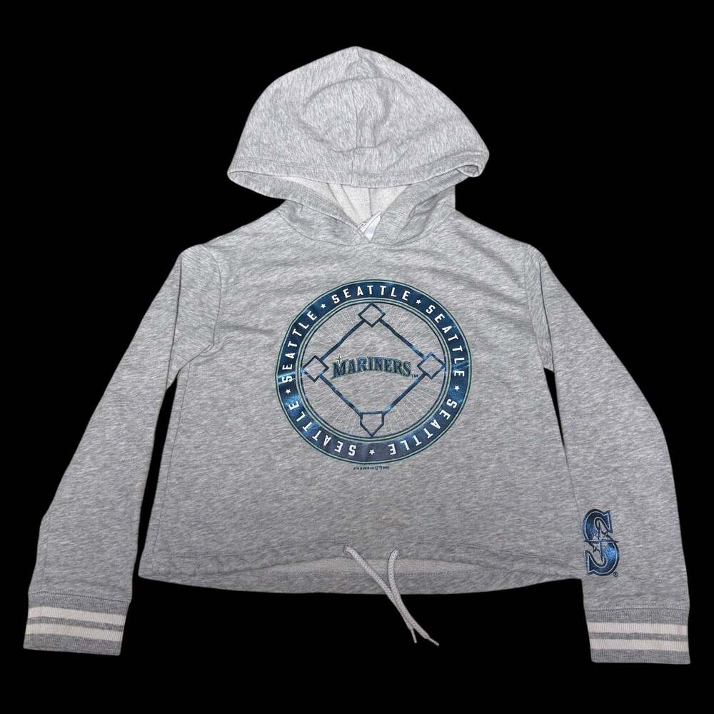 5th & Ocean Seattle Mariners MLB Heather Gray Crop Drawstring Hoodie